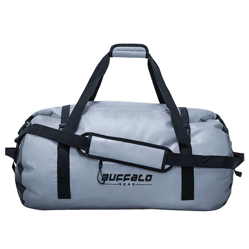 Gray 60L roll-top waterproof duffel bag