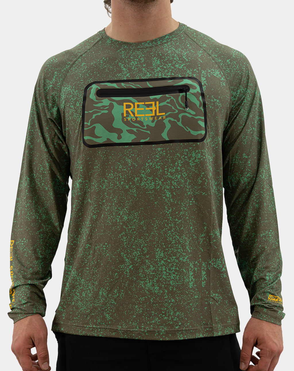 Men's green Spindrift UPF 50+ long-sleeve fishing shirt