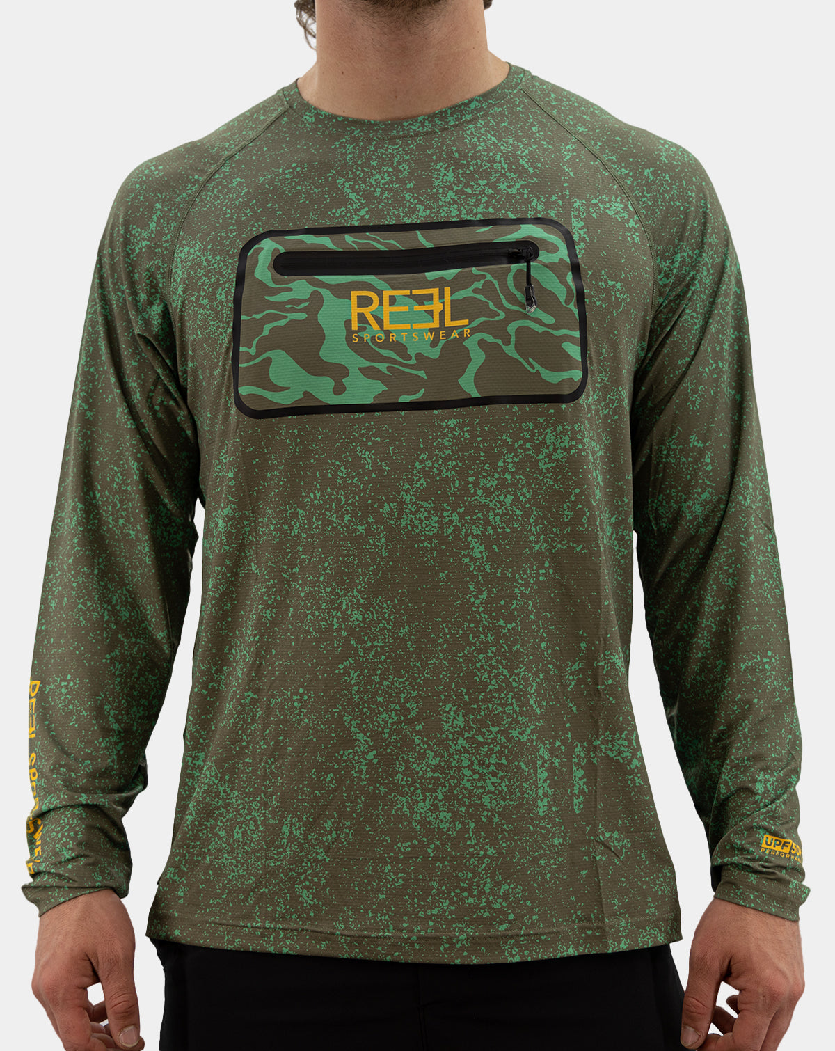 Men's green Spindrift UPF 50+ long-sleeve fishing shirt